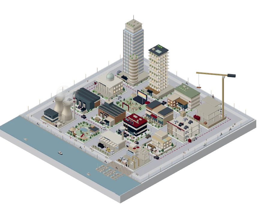 Illustrated city representing the sectors SWAT protects